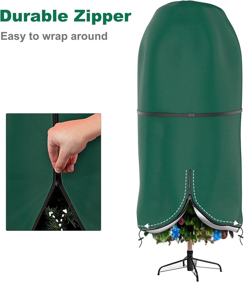 DUDSOEHO Christmas Tree Cover with Adjustable Straps, Upright Xmas Tree Storage Bag with Zipper & Drawstring for up to 9 Foot Artificial Tree Standing with Ornaments, Waterproof, Dustproof - Image 3